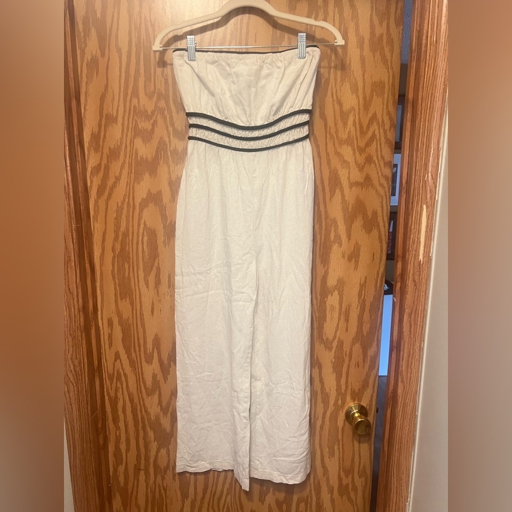 Monteau Off White Strapless Jumpsuit Beachy linen blend